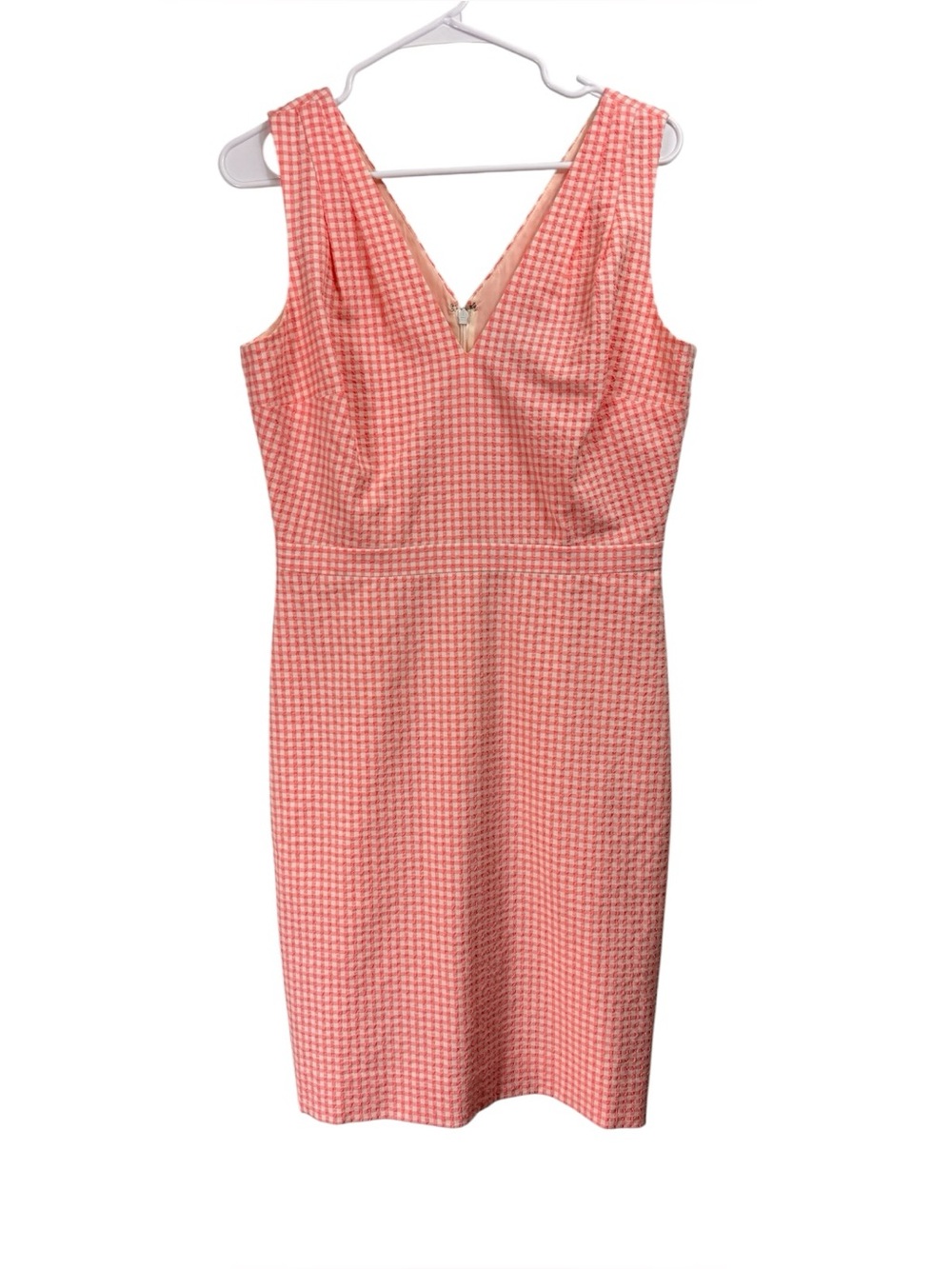 J Crew Size 8 Pink White Gingham Check Seersucker Shift Dress Brunch Tea Party